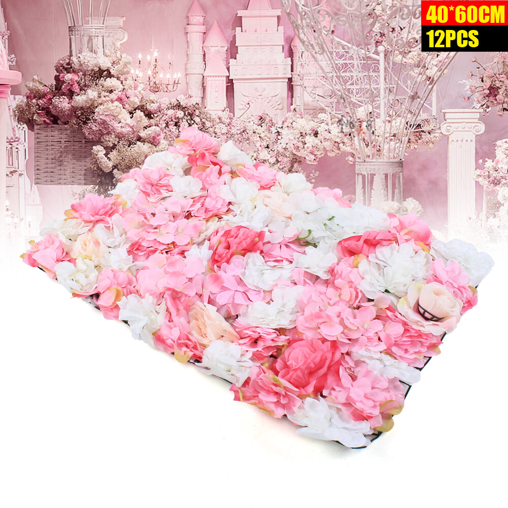 12Pcs Artificial Flower Wall Panels Wedding Party Backdrops Decor Silk Floral US