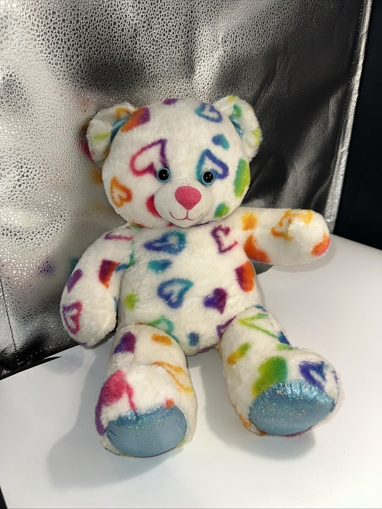 #18D Build a Bear Rainbow Hearts Teddy Plush 16