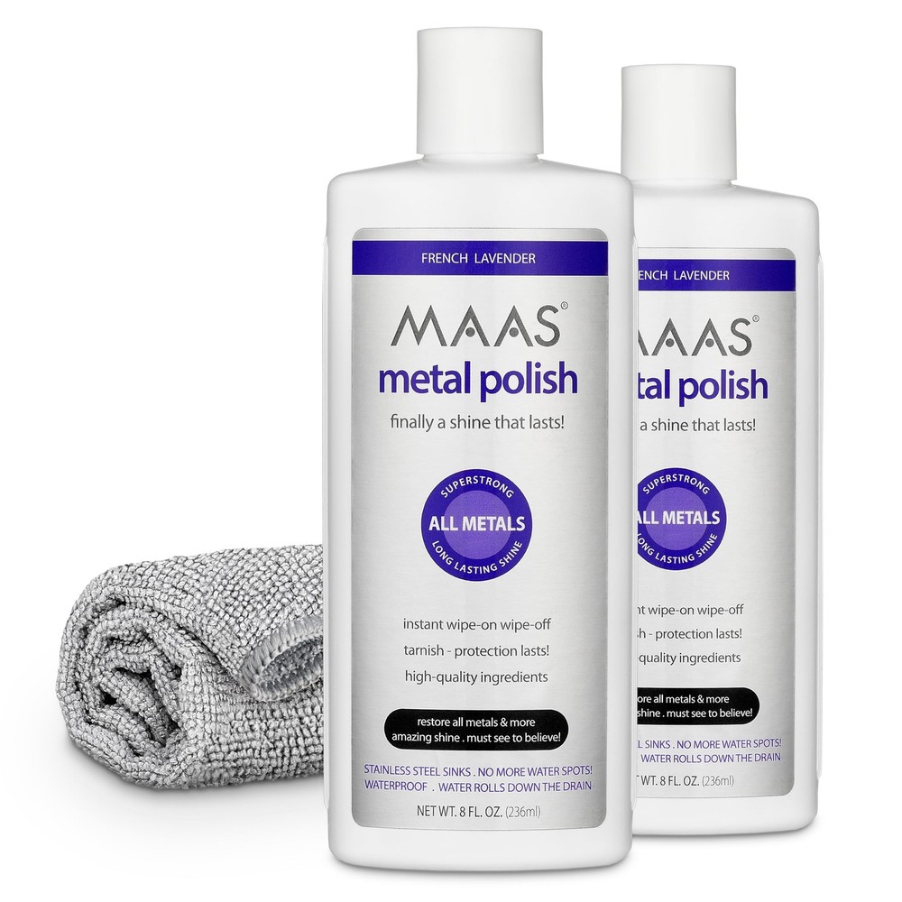 MAAS Metal Polish 8oz Twin Pack with Free Cleaning Cloth for All Metals