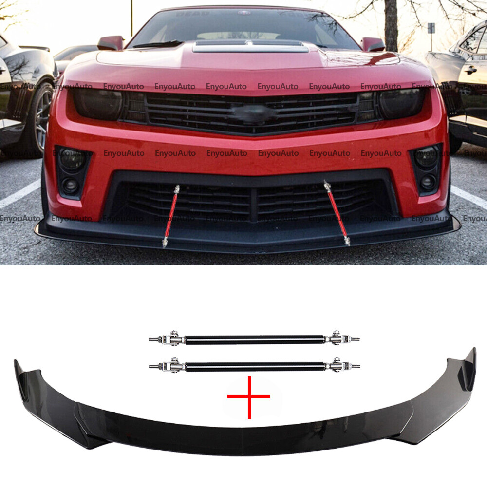 For Chevrolet Corvette Front Bumper Lip Spoiler + Strut Rods Glossy Black