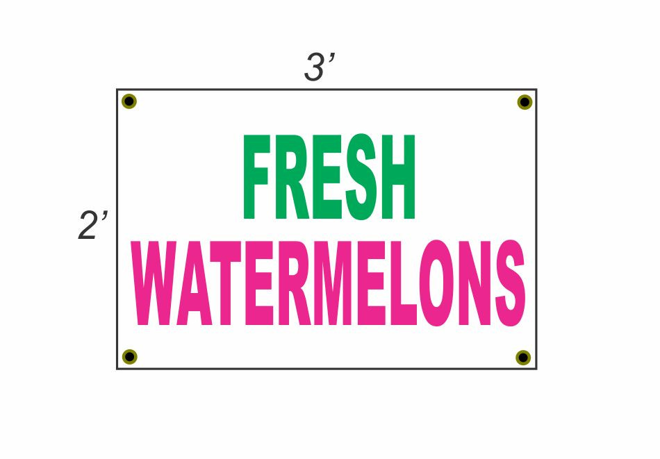 2x3 Fresh Watermelon Pink White Green Banner Sign Discount Size & Price