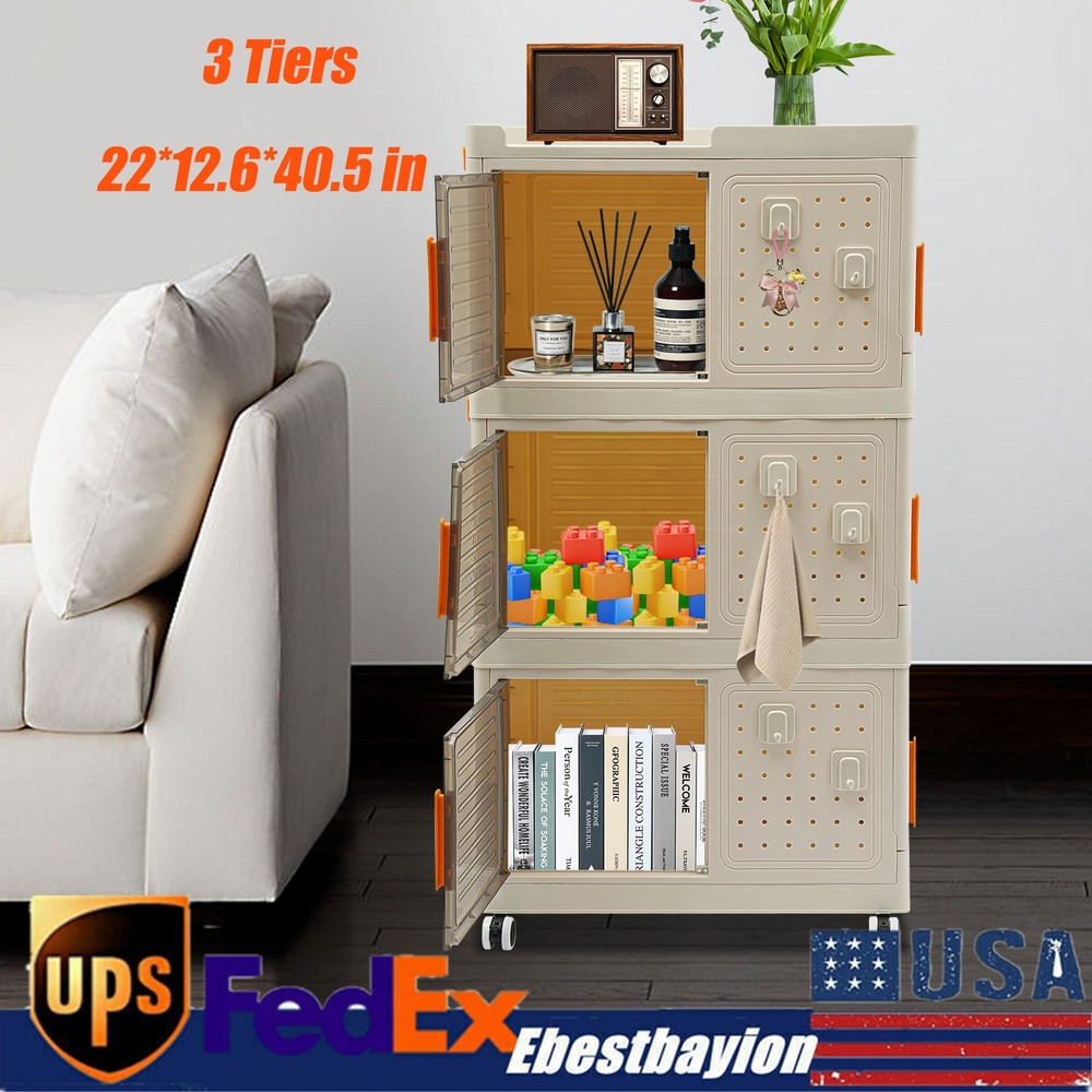 3-Tier Rolling Storage Cabinet with Wheels & 6 Hooks for Easy Organization