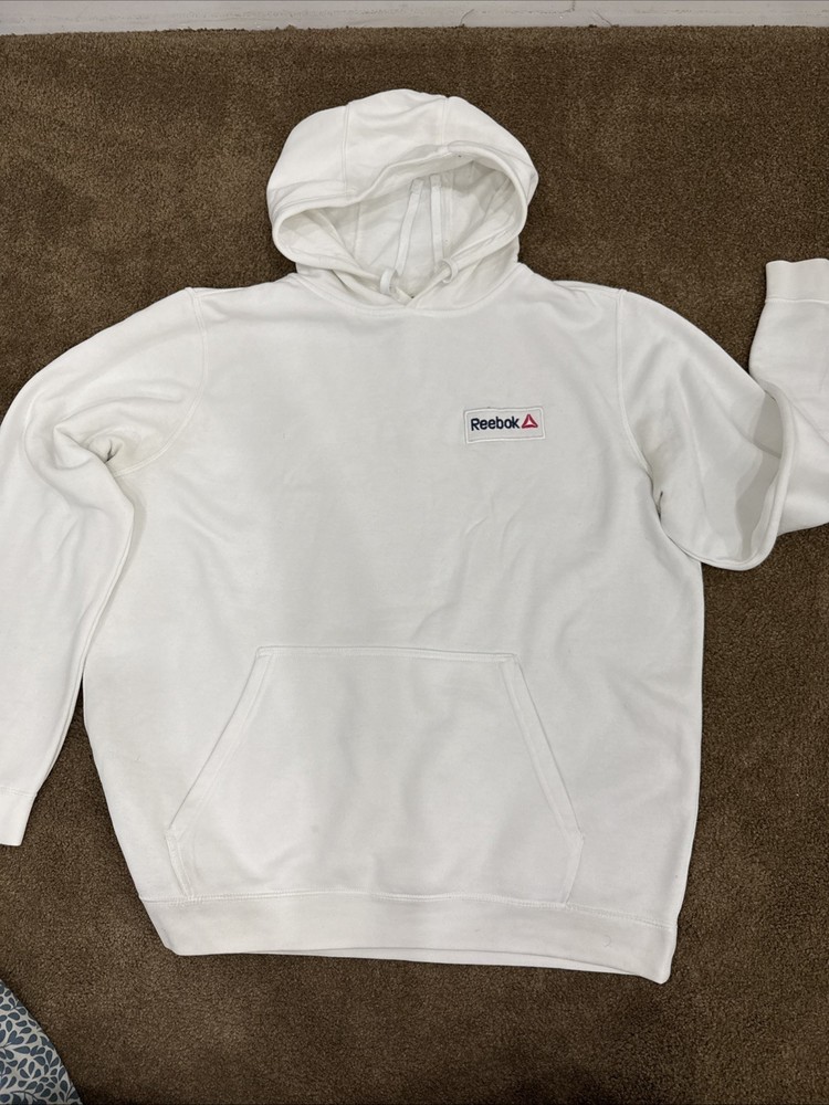 Reebok Classic Hoodie Mens XXL White Sweatshirt Hoodie Pullover Fleece Comfort
