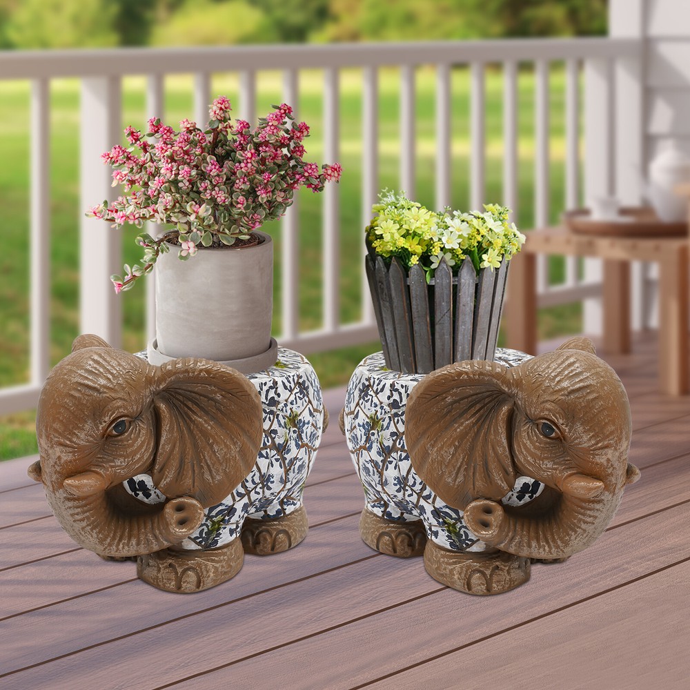 2 PCS Modern Decorative Garden Stool Elephant Garden Stool Brown NEW