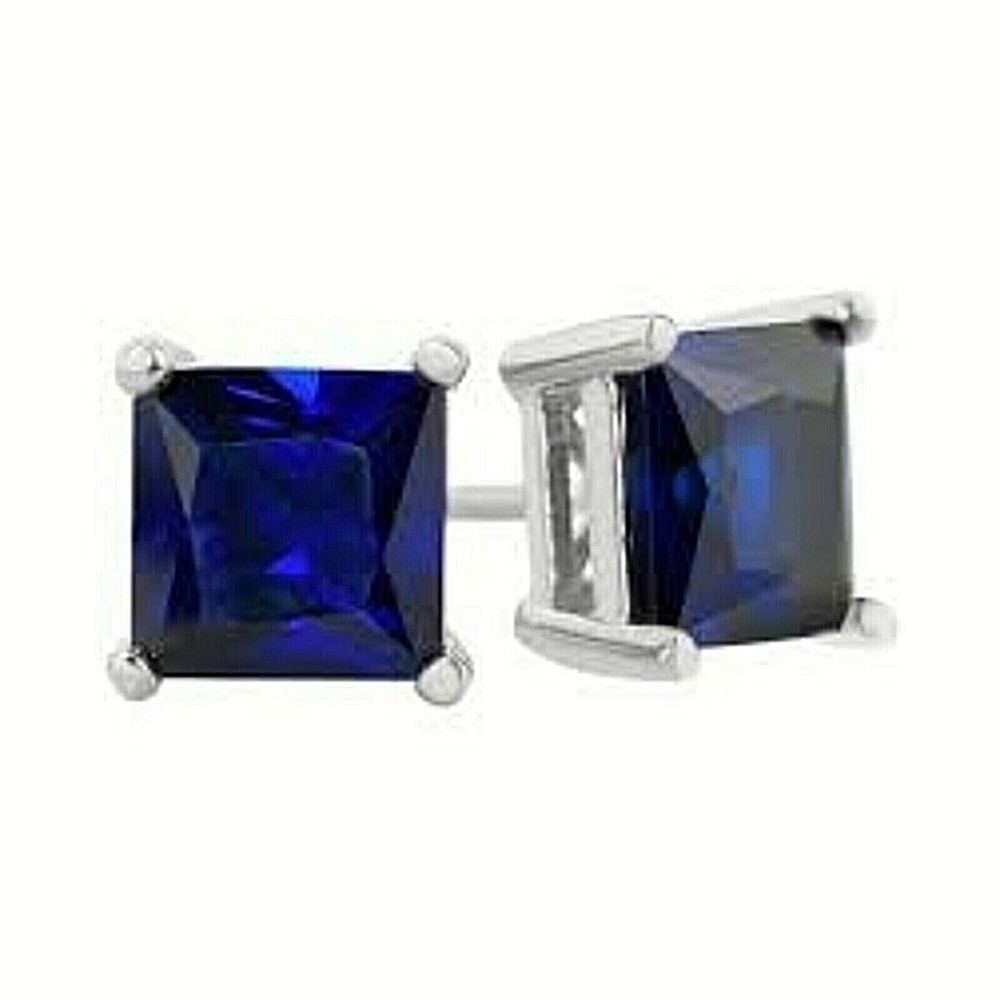 1.25 ct Blue Sapphire Sterling Silver Princess Stud Earrings