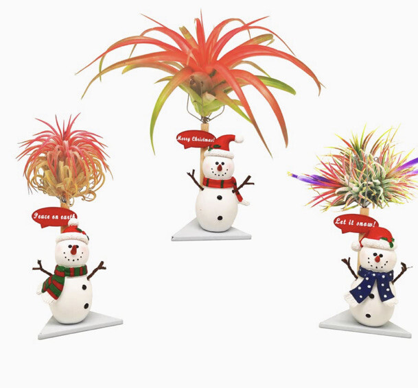 Seasonal Zaire Plant Display Stands Christmas Snowman X 3 Holiday Winter Resin-image