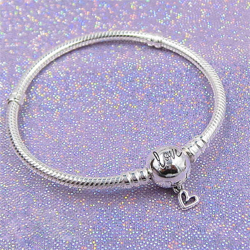 New Authentic 925 Sterling Silver Love Snake Bracelet with Clasp to Heart Bangle