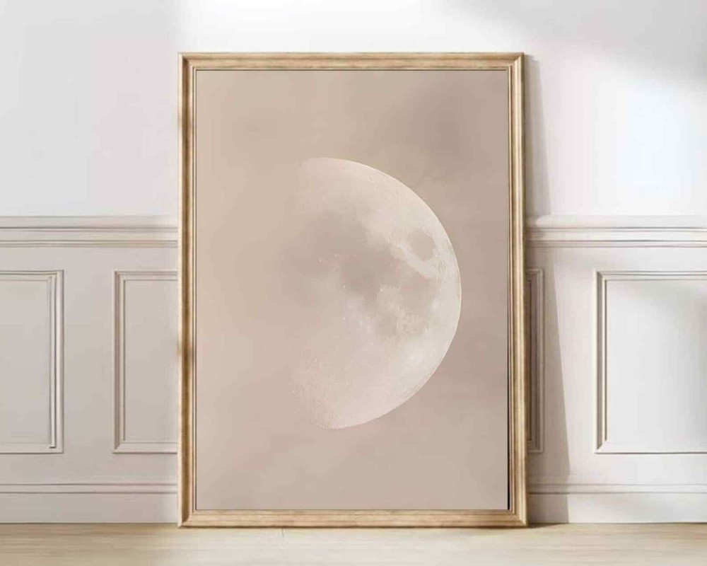 Moon Print Moon Poster Moon Painting Moody Beige Painting Moody Print Sky