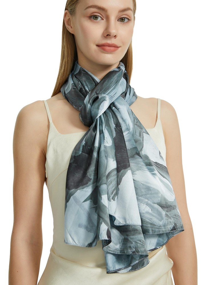 Women's Fashion Scarves Long Floral Silk Feeling Lightweight Shawl Double Side