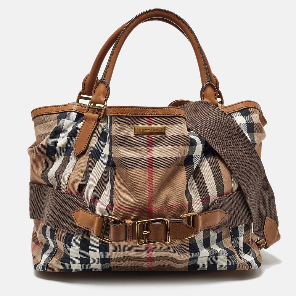 Burberry Beige/Brown House Check Canvas and Leather Aurelia Tote