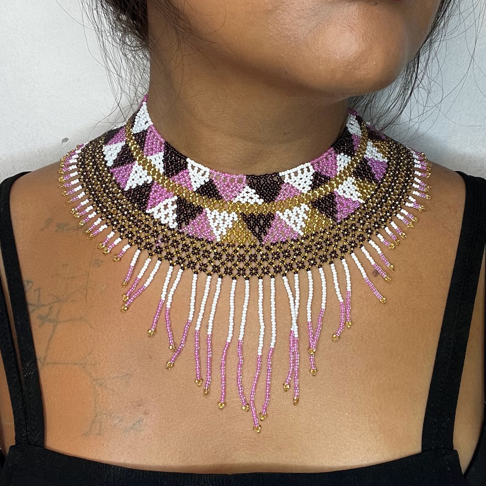 Handmade Mexican Aztec Beaded Choker Necklace 46cm
