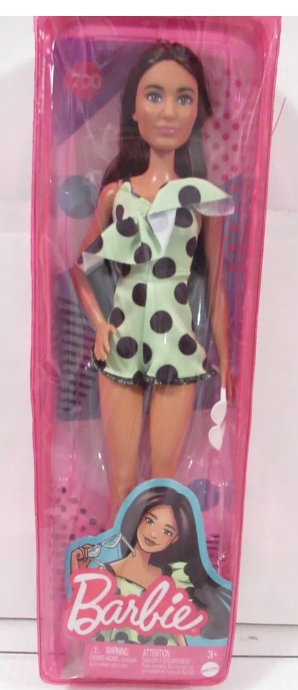 Barbie Fashionistas Brunette Doll with Polka Dot Romper & Glasses HJR99 New