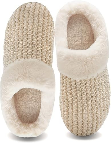 Women'S Memory Foam Slippers, Plush Fleece Lined House Shoes, Indoor/Outdoor