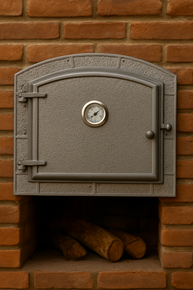 Heavy-Duty Iron Pizza Oven Door with Built-In Thermometer for Clay Ovens