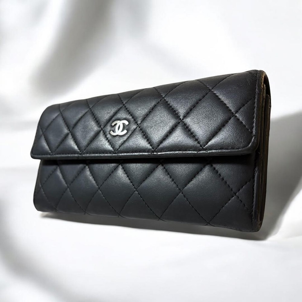 Chanel Black Matelasse Flap Wallet with Silver Hardware