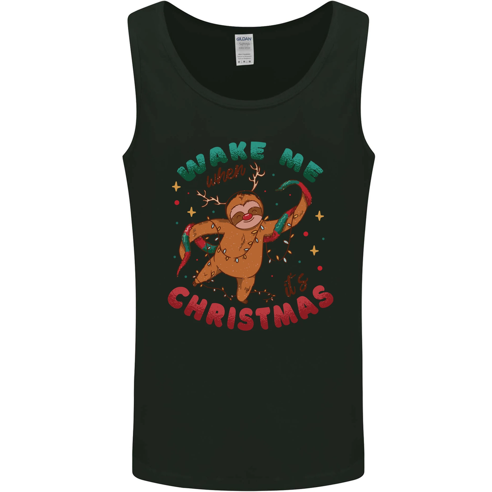 Sloth Wake Me Up When Its Christmas Mens Vest Tank Top