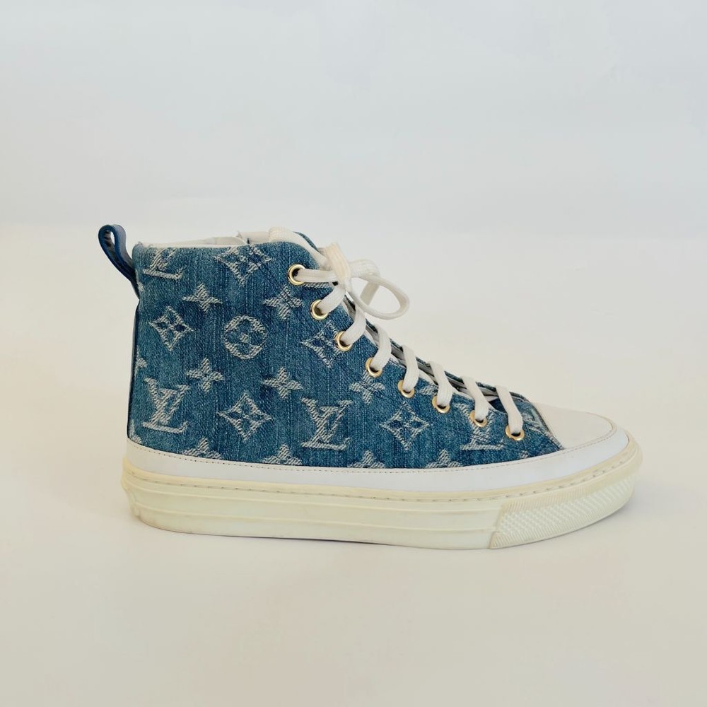 Louis Vuitton blue denim monogram high top sneakers size 36
