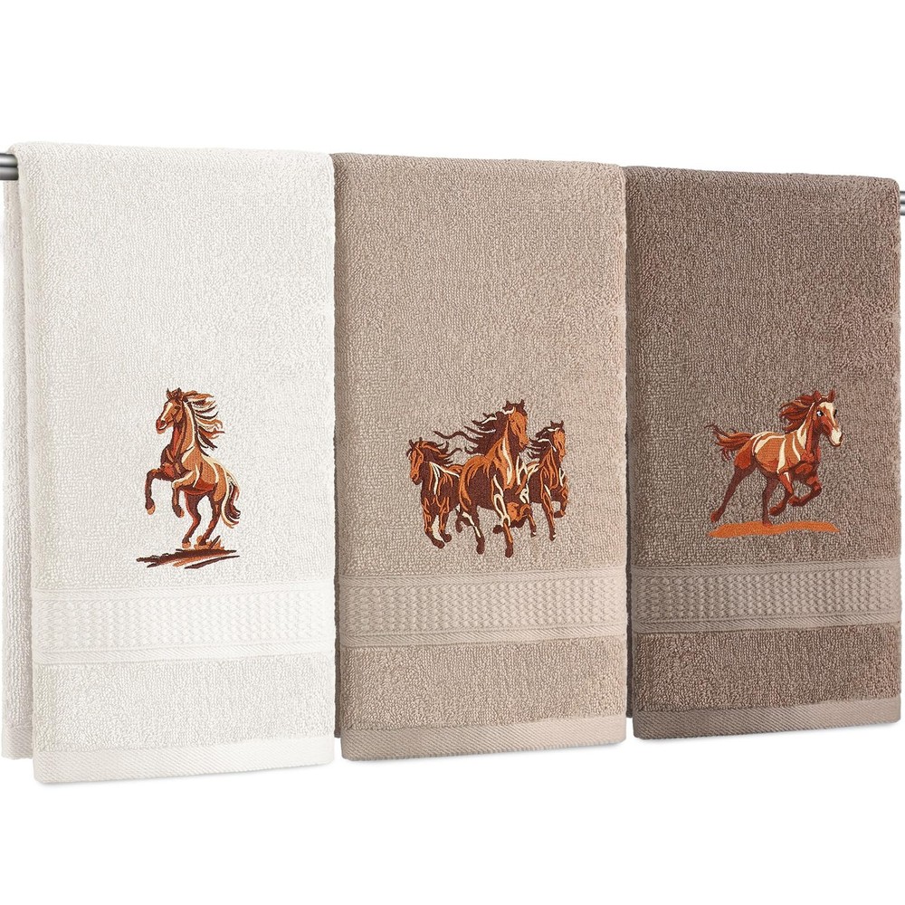 Hillsuren 3 Pcs Western Horse Hand Towels Set for Bathroom 100% Cotton Embroi...