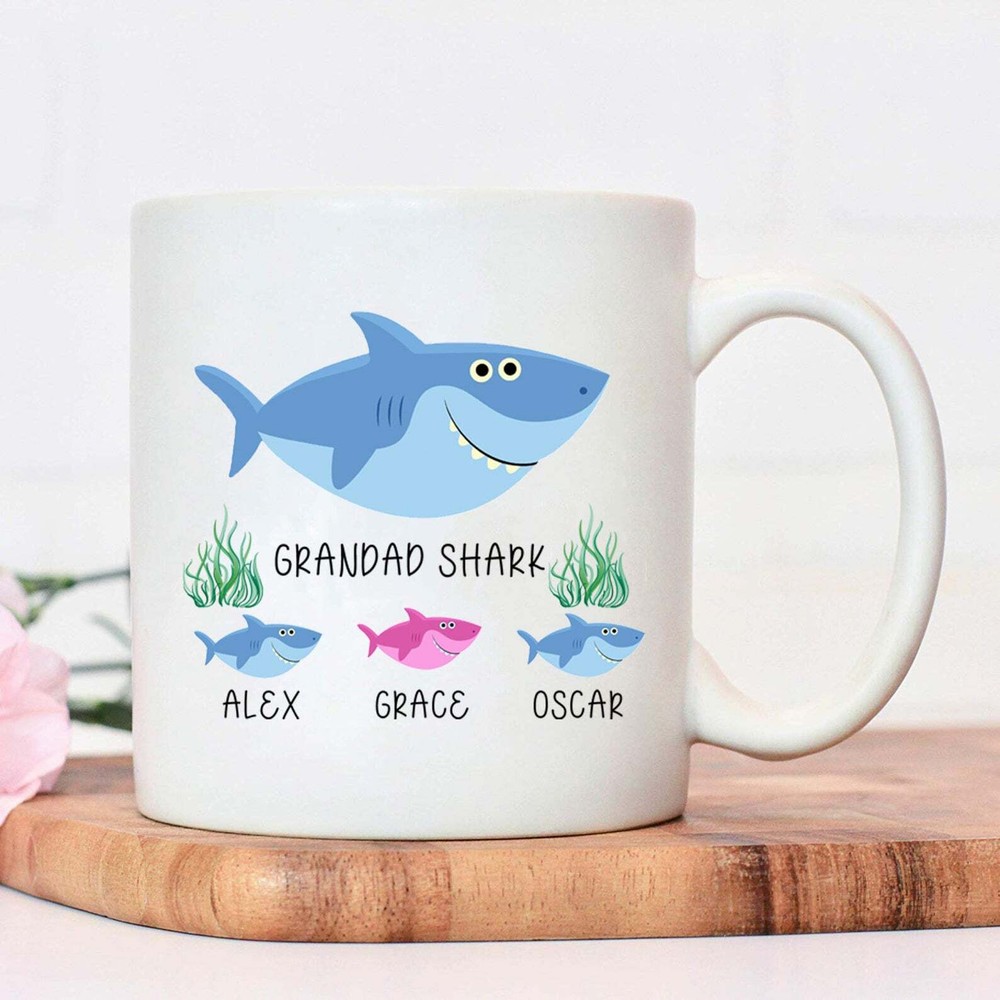 Personalised White Ceramic Mug 11oz Grandad Shark Mug Birthday Gift Perfect Gift