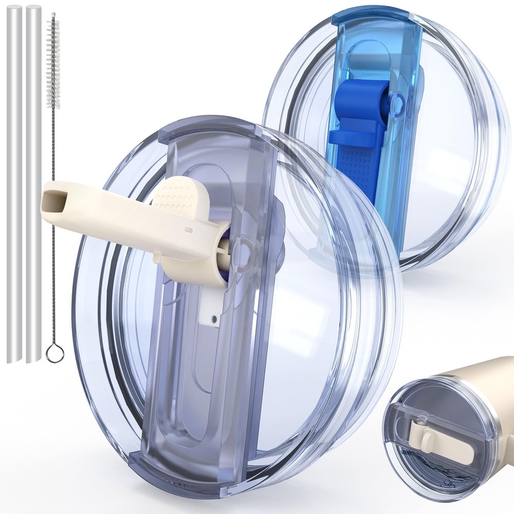 2-Pack Spill-Proof Flip Straw Lids for Stanley 40oz Cup - Leakproof Replacement