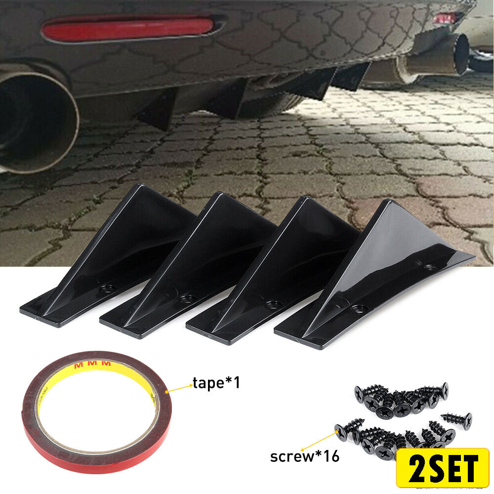 Universal 8x Lower Rear Body Bumper Diffuser Shark Fin ABS Spoiler Protect Black
