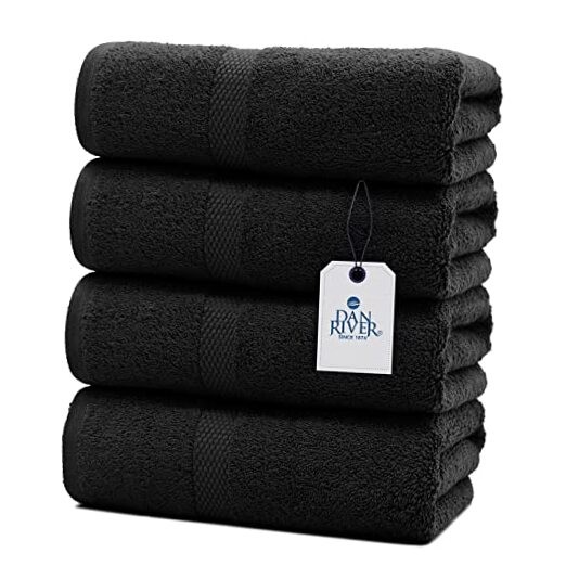100% Ring Spun Cotton Premium Bath Towels, 27x54 inches, Pack of 4, 550 Black