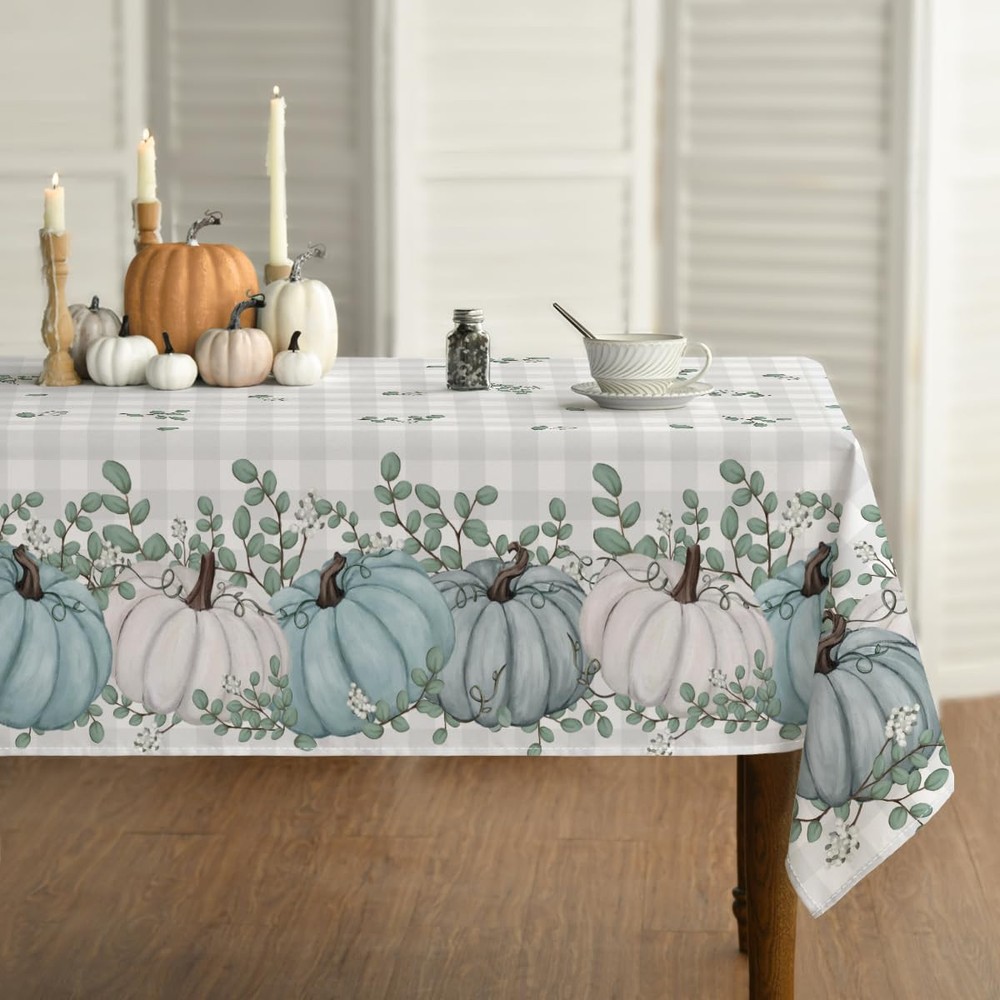 Fall Tablecloth 60x104 Inch Rectangular, Thanksgiving Autumn Harvest Blue Pum...