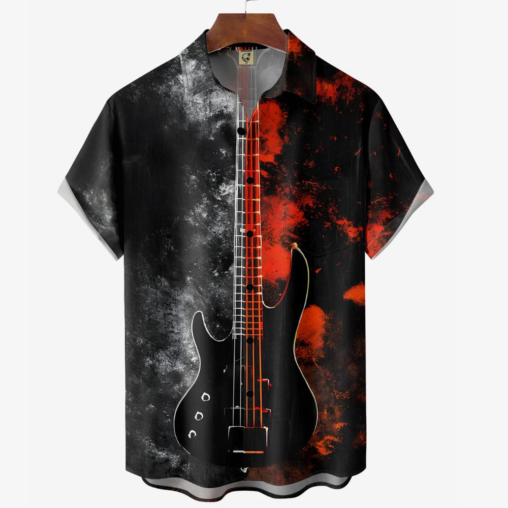Music Guitar Black And Red   Hawaiian Shirt