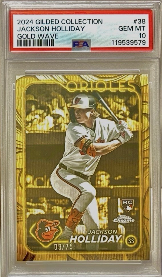 2024 Jackson Holliday Topps Gilded Collection 09/75 Gold Wave Refrac Orioles #38