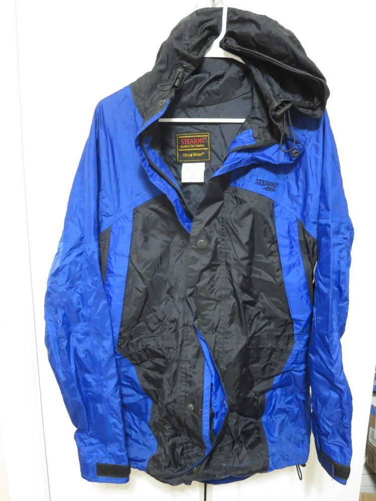 Stearns Dry Wear Jacket Men's Size M Hooded Rain Jacket Waterproof Blue Black