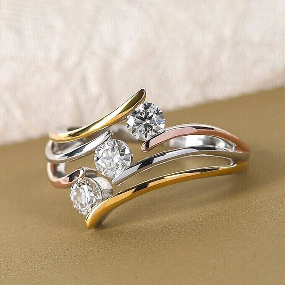 1.50Ct Round Cut Simulated Diamond Bypass Wedding Ring In 14K White Gold Plated