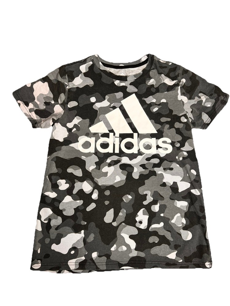 Adidas Core Camo Print T Shirt Gray And Black Boys Size Large