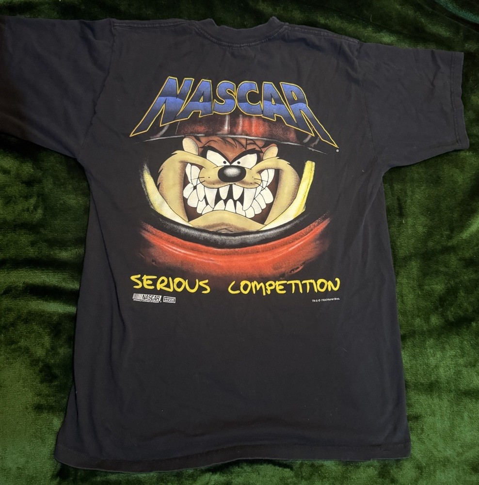 Looney Tunes Tazmanian Devil Nascar Racing Black XL Shirt Vtg 90s Nostalgic Xl