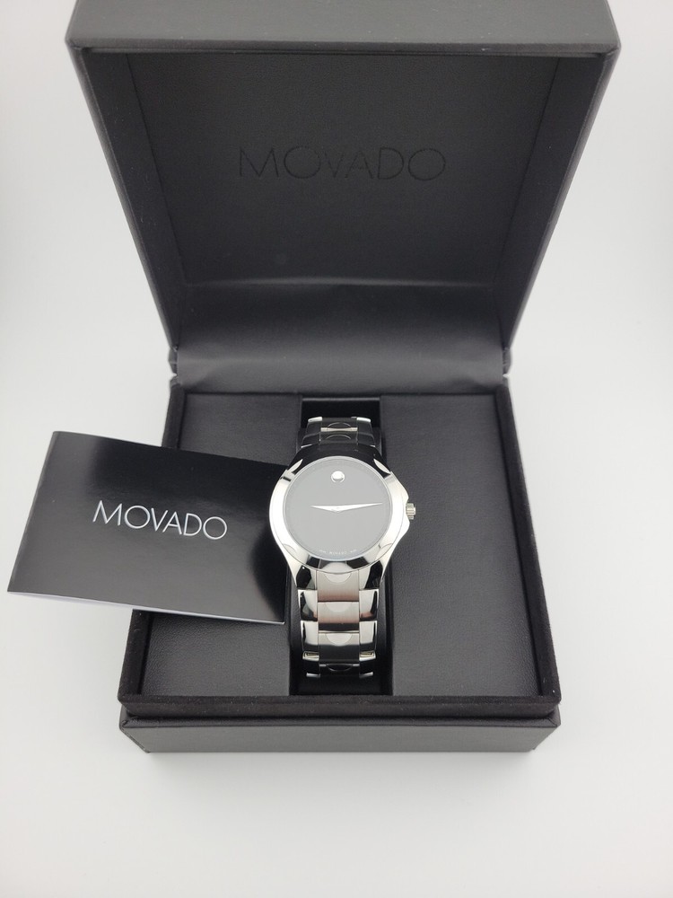 Movado Men's Luno Black Dial Stainless Steel Watch 0606378 Luxury Timepiece