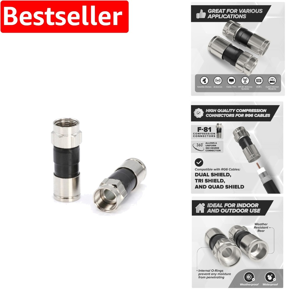 10 PCS Waterproof RG6 Coaxial F-Type Connectors for All Devices