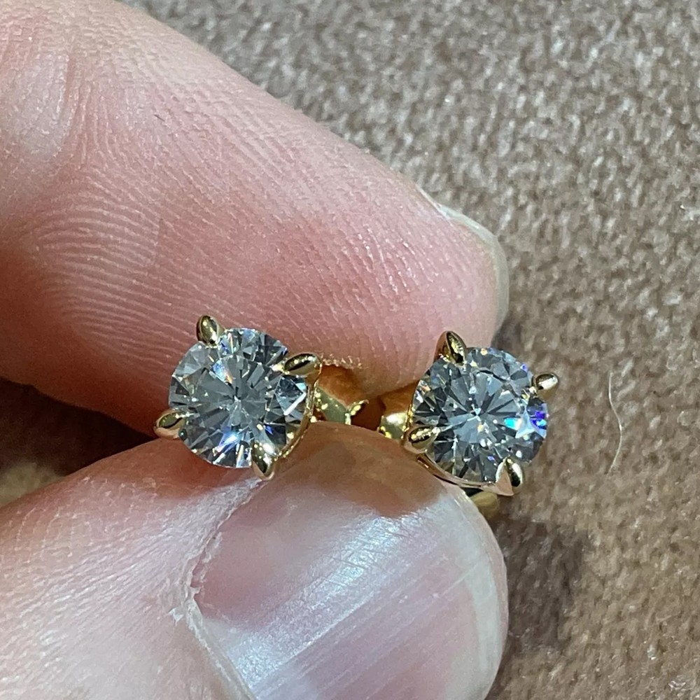 1.0 Carat Lab Created Diamond Solitaire Stud Earrings Set In 9k Gold Plated 925