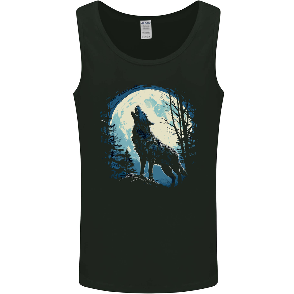 Moonlit Howling Wolf Fantasy Mens Vest Tank Top