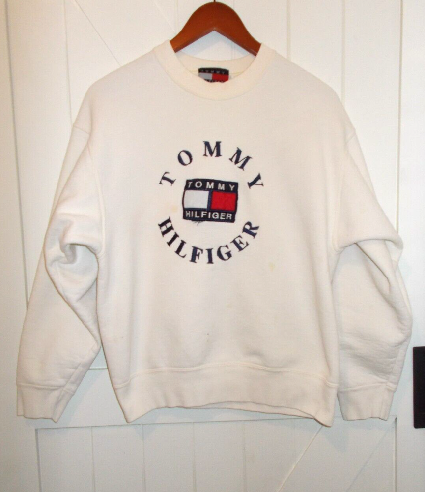 VTG Tommy Hilfiger Embroidered Large Spellout Logo Crewneck Sweatshirt Size L