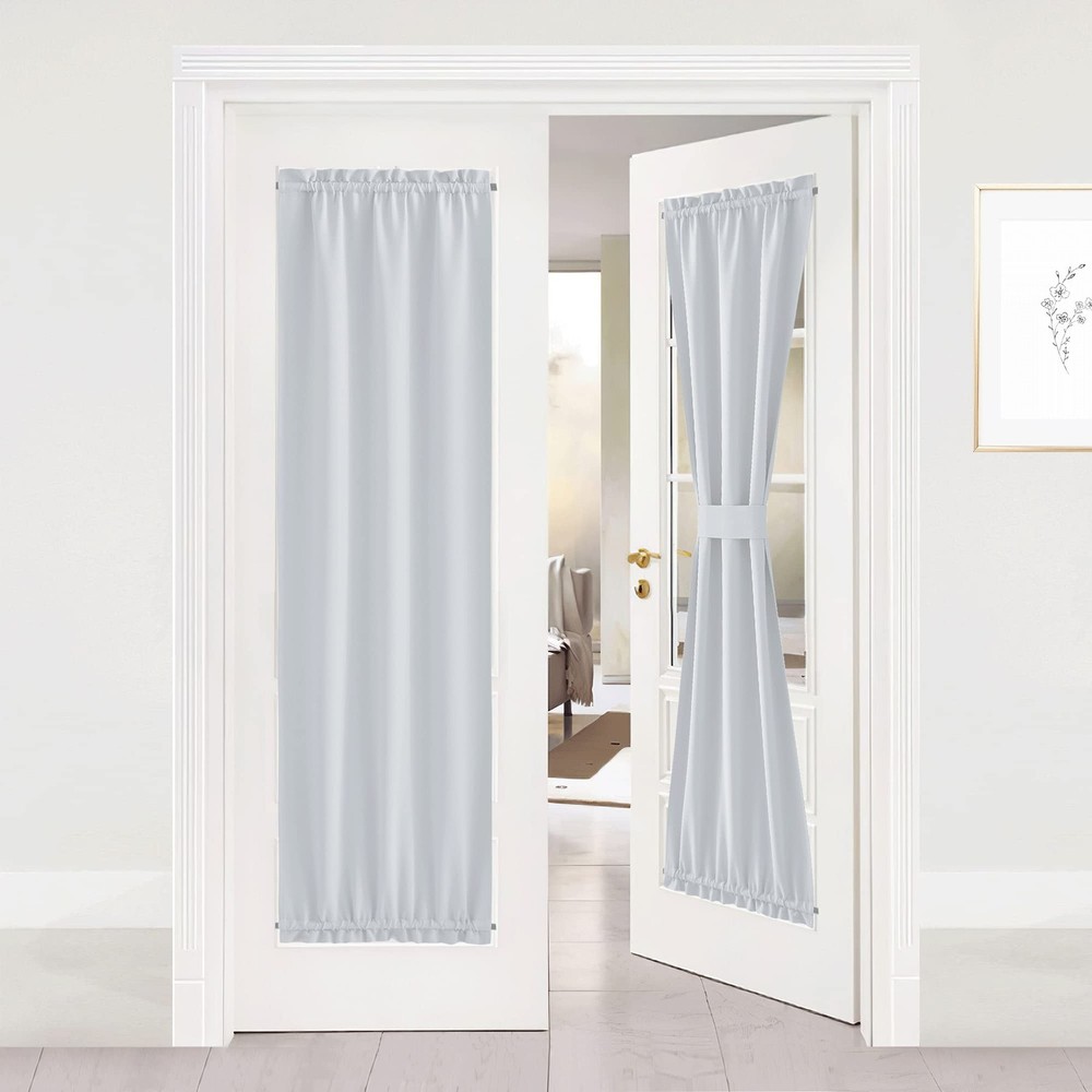 Grey White Room Darkening Thermal Curtains for French Doors with Sidelight Panels