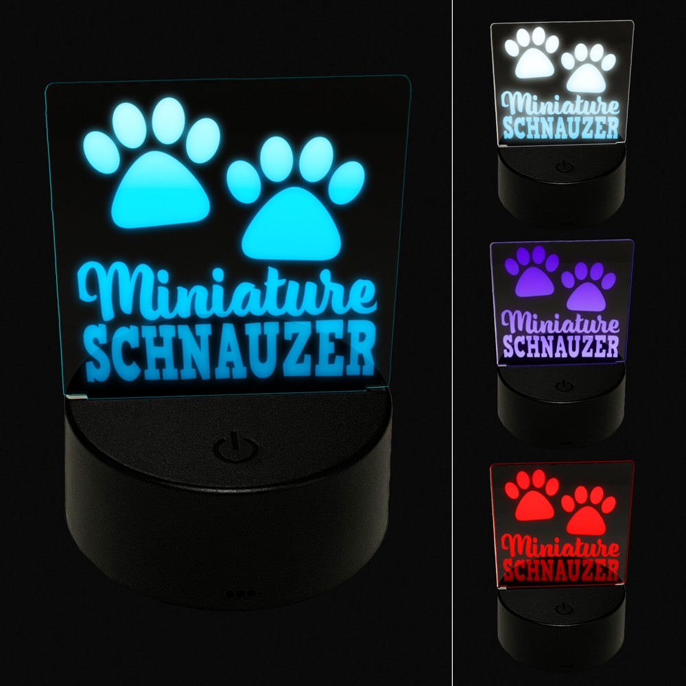 Miniature Schnauzer Paw Print LED Night Light Fun Dog Lamp