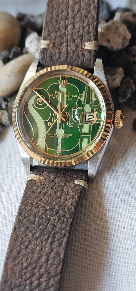 Vintage Rolex Datejust 16013 Men's Automatic Watch Green Dial 1988