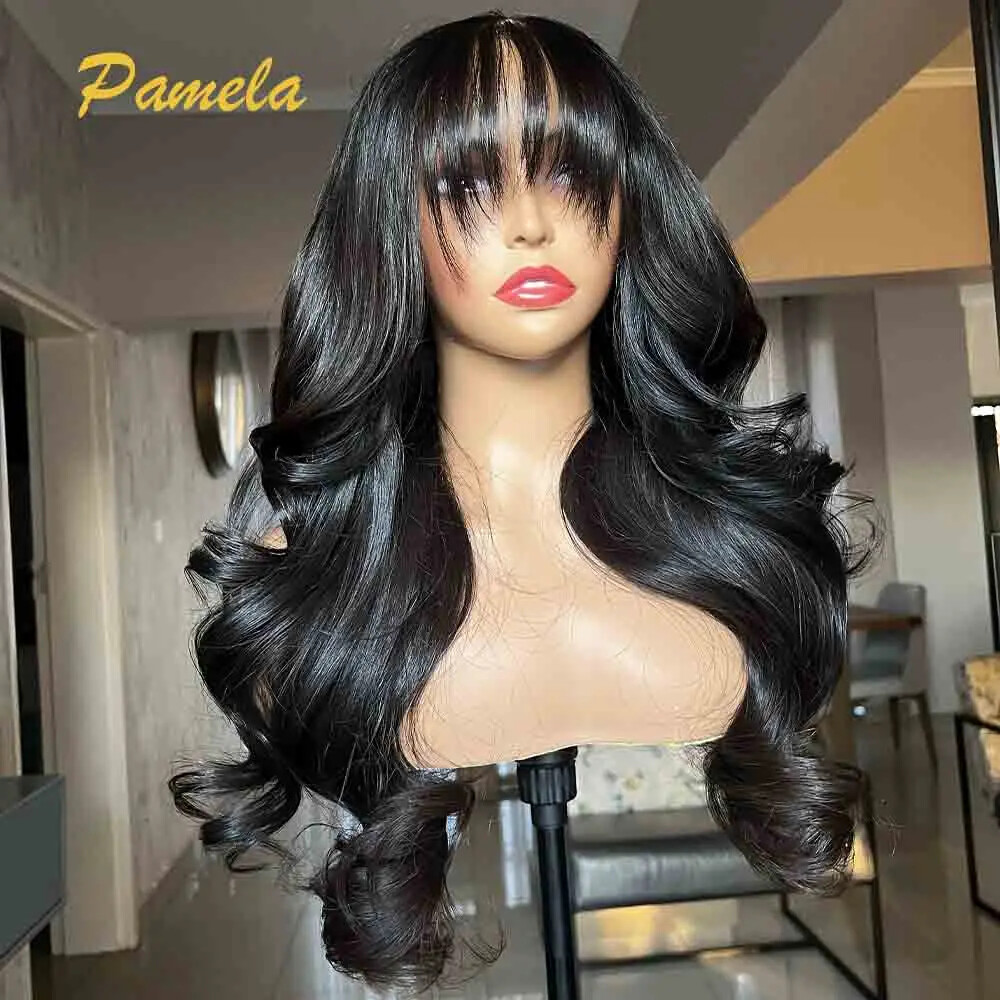 13x4 Glueless Transparent Lace Front Wig Human Hair Body Wave With Bangs