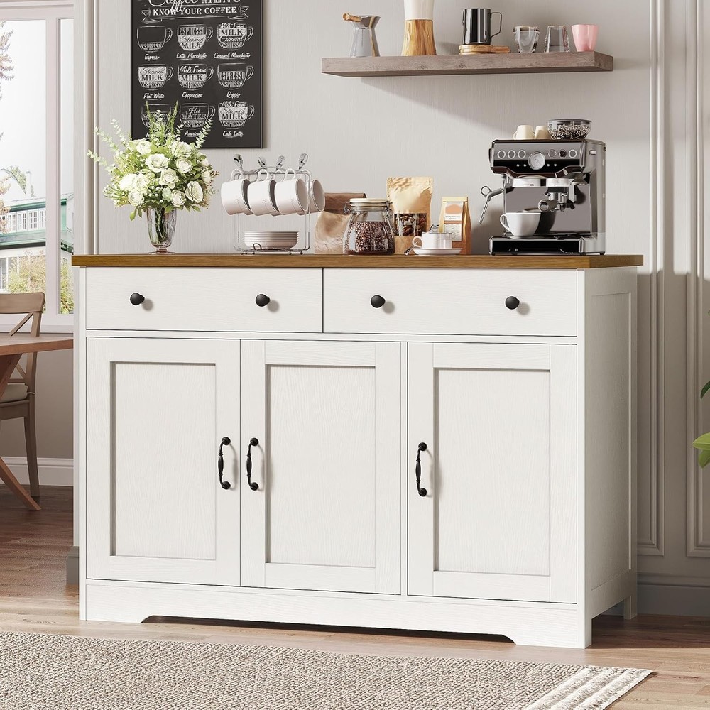 Farmhouse Buffet Cabinet with 2 Drawers and Ample Storage