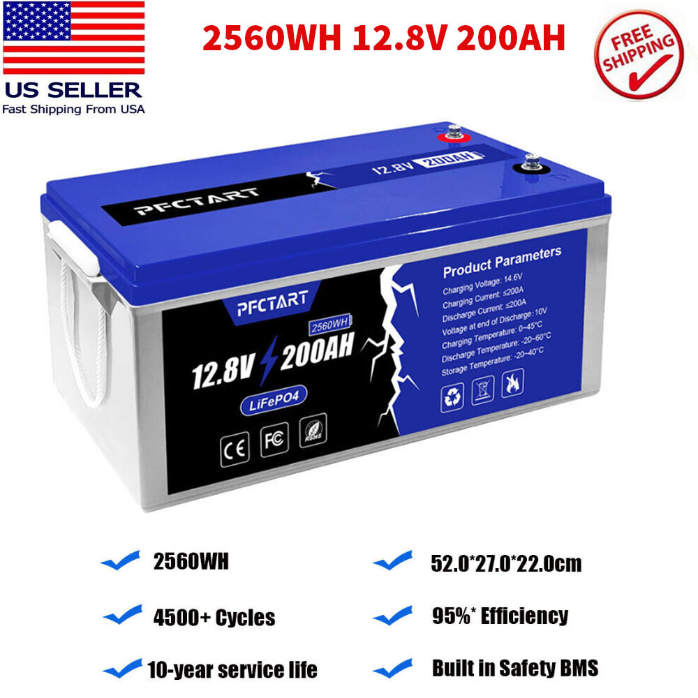 2PCS 12V 200AH LiFePO4 Deep Cycle Lithium Battery with BMS for RV Camping Solar Marine