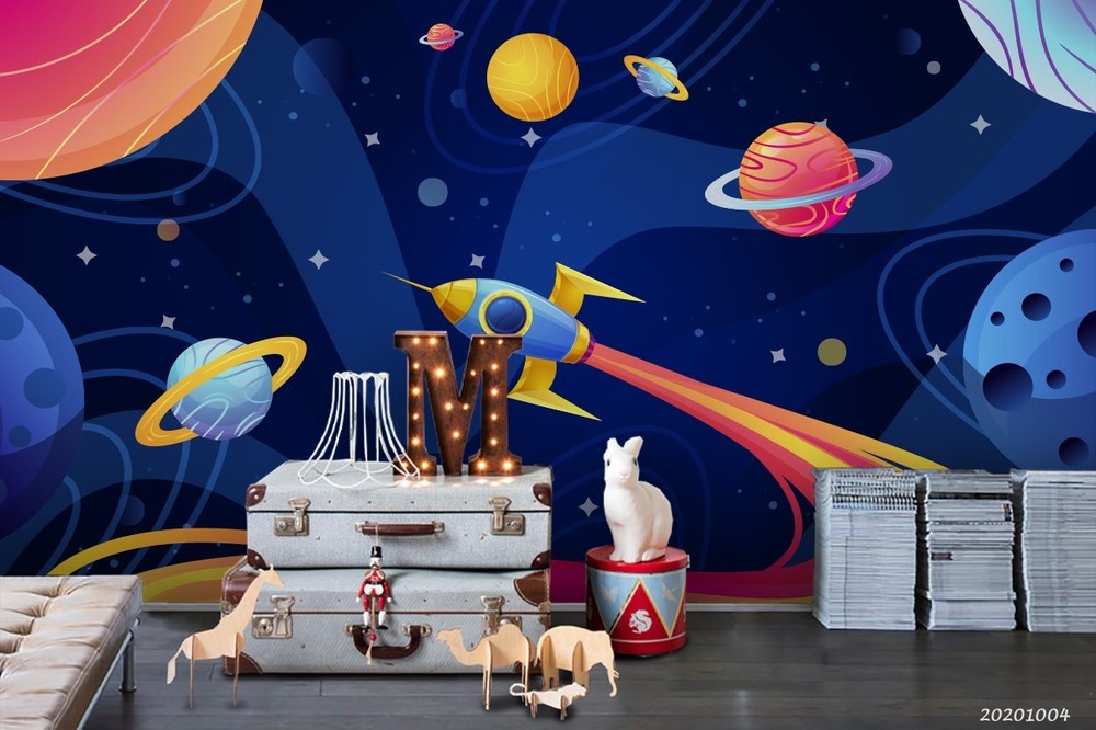 3D Space Planet Rocket Illustration Wall Murals Wallpaper Murals Wall Sticker 19