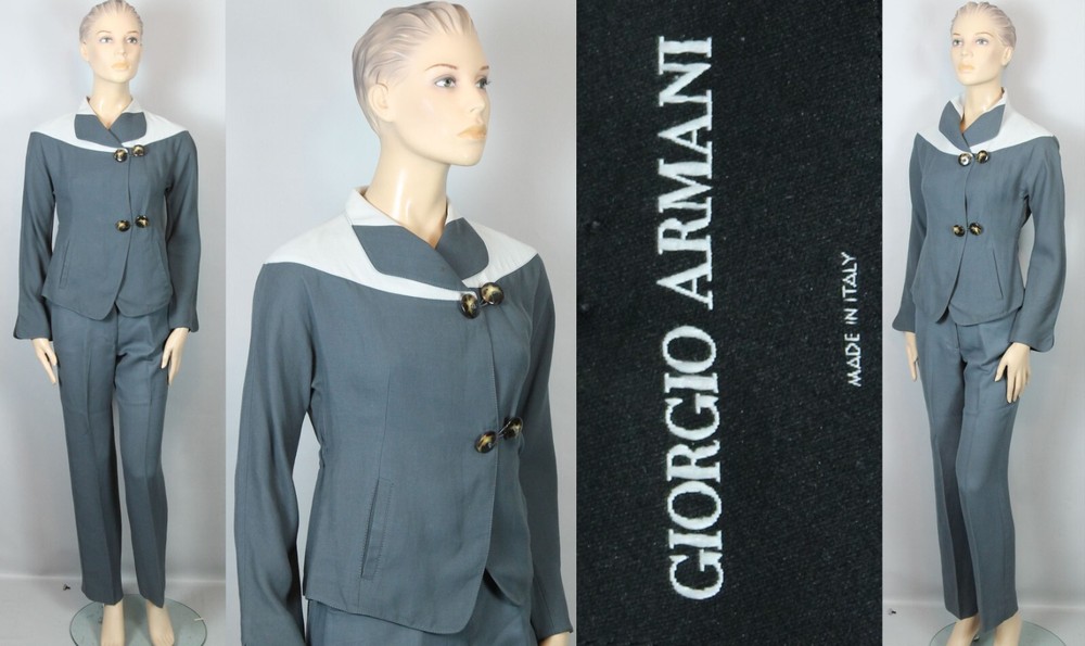Giorgio Armani Italy Gray Cotton Linen Blend Suit Jacket & Pants Size 38