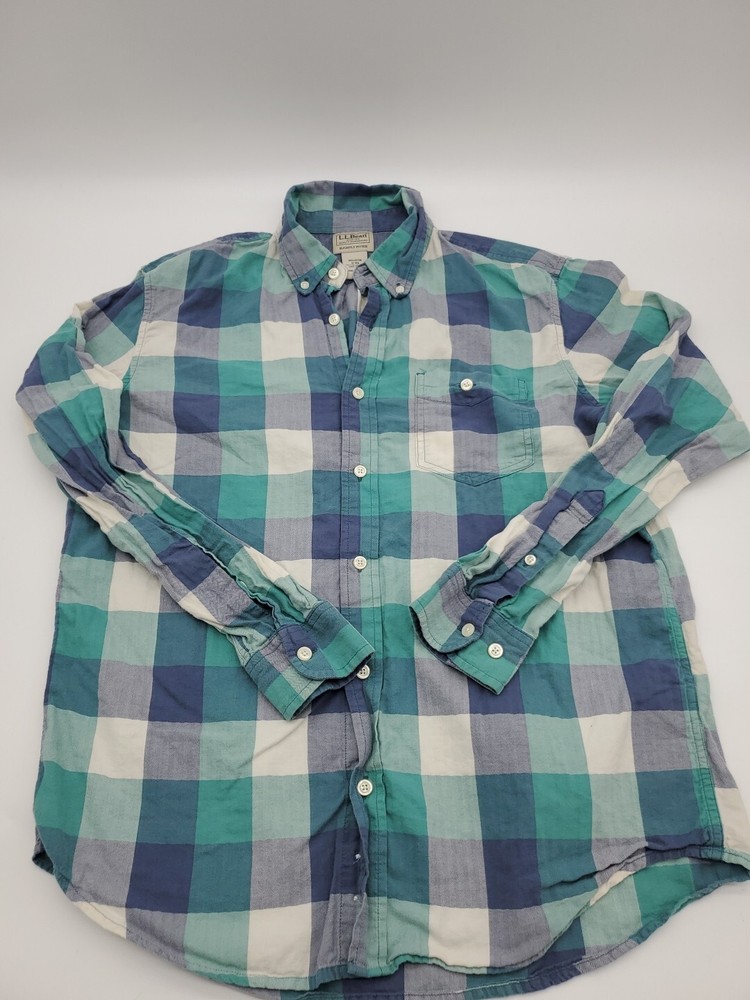 L L Bean Button Down Shirt Men Medium Checkered Multicolor Longsleeve...#6535