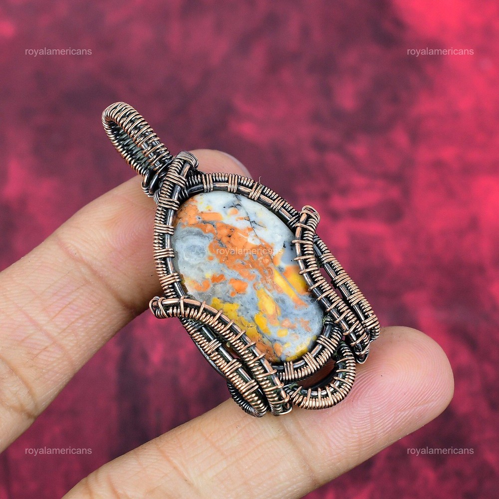 Copper Oval Maligano Jasper Wire Wrapped Pendant for Mother’s Day Gift