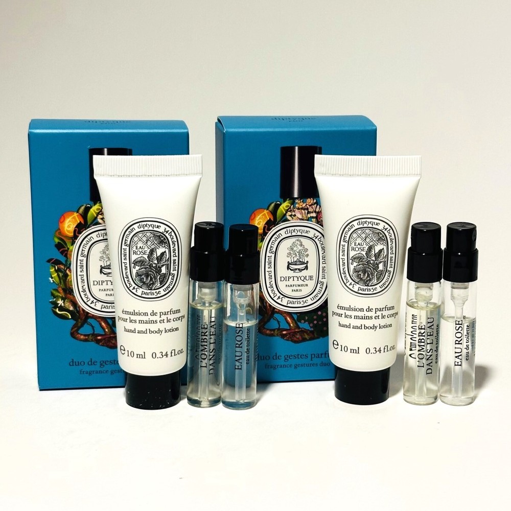 2 Pack Diptyque Mini Set Of 3 Lombre Dans EDT-Eau Rose EDT-Eau Rose Hand Cream