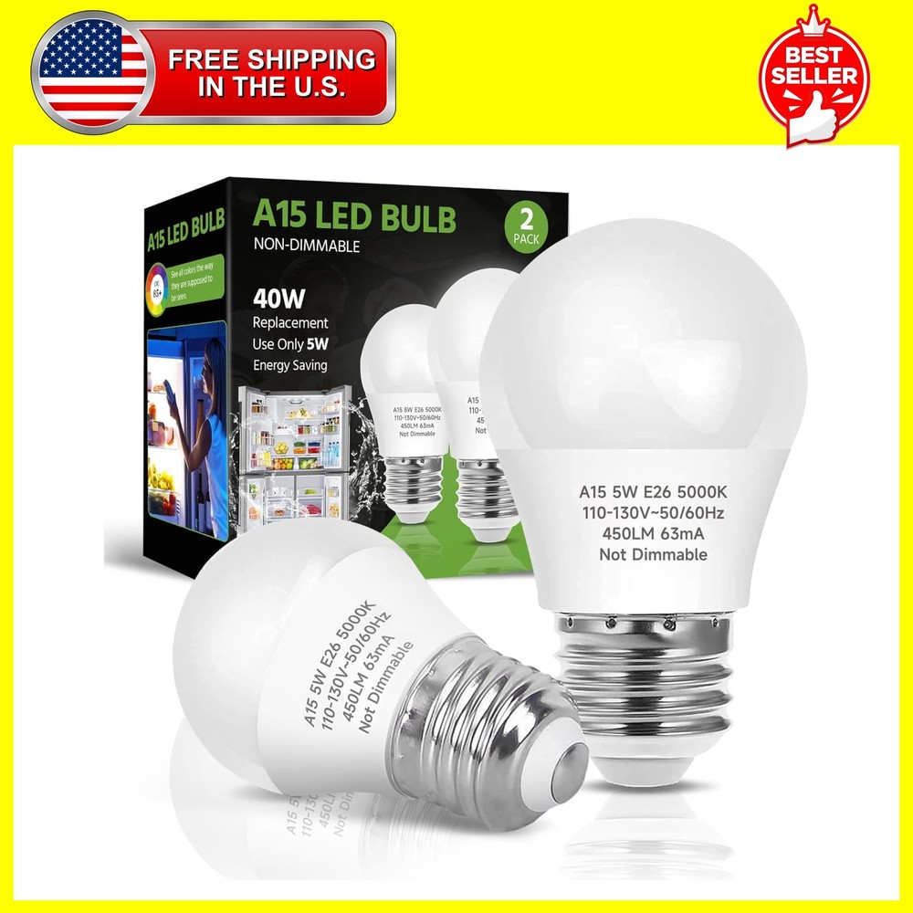 LED Refrigerator Light Bulb, 40W Equivalent A15 5W Daylight White